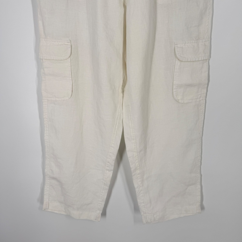 RACHEL Rachel Roy‎ Womens 100% Linen Cargo Pants Cream White Cropped Size L - Picture 9 of 11